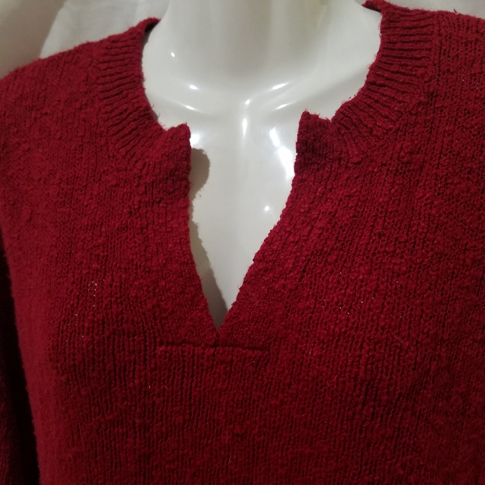 Tommy Bahama Sweater Red Nubby V-neck Split Hem - Picture 5 of 6